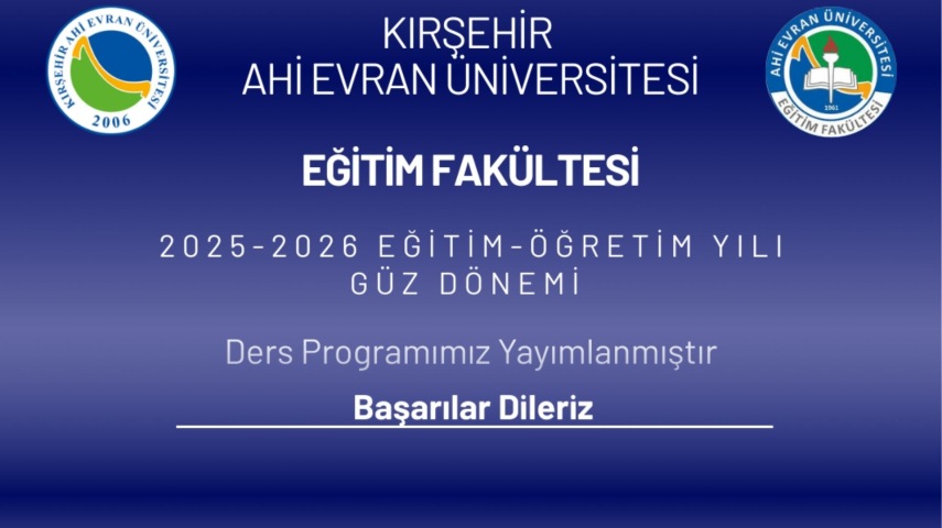 2025-2026 Eğitim-Öğretim Yılı Güz Dönemi Ders Programı